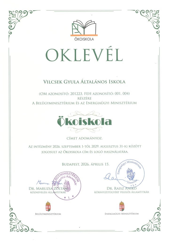 Ökoiskola, oklevél